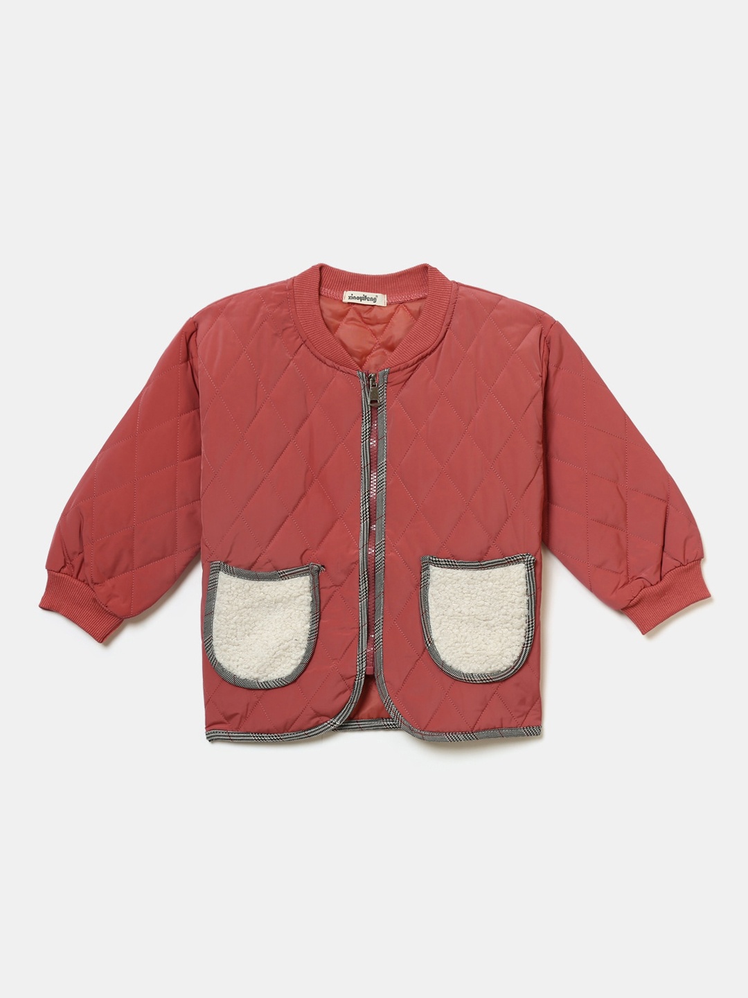 

Hopscotch Girls Red Quilted Jacket with Applique Pockets