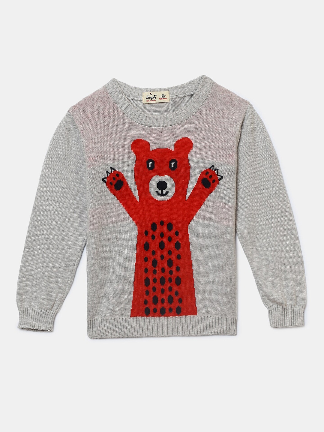 

Hopscotch Boys Grey & Red Printed Pure Cotton Pullover
