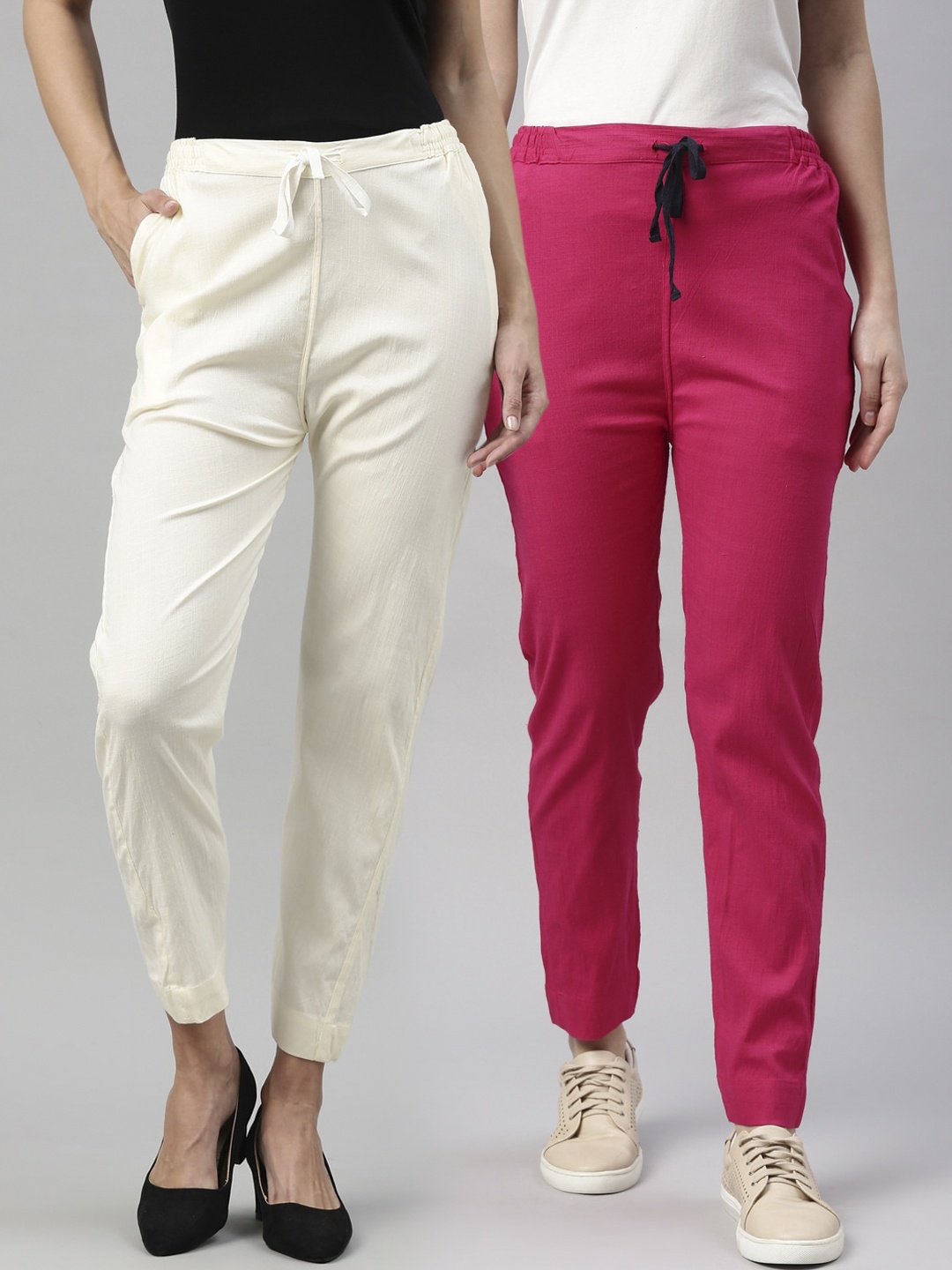 

Kryptic Women Pink & Off white Pack of 2 Joggers Trousers