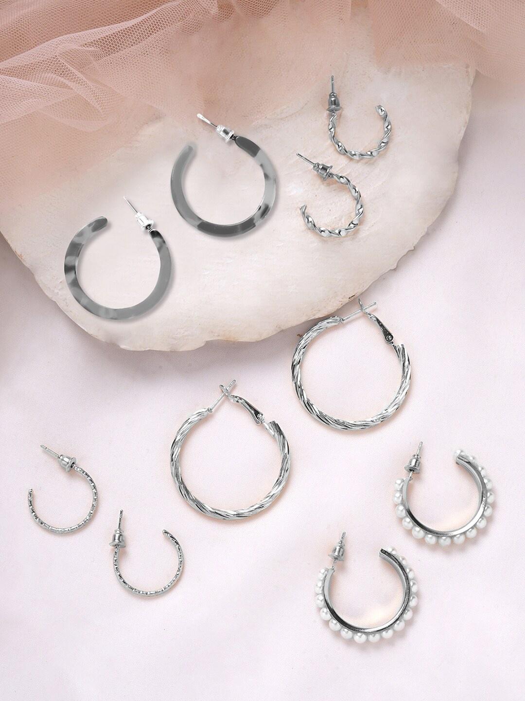 

BEWITCHED Silver-Toned Set of 5 Contemporary Hoop Earrings