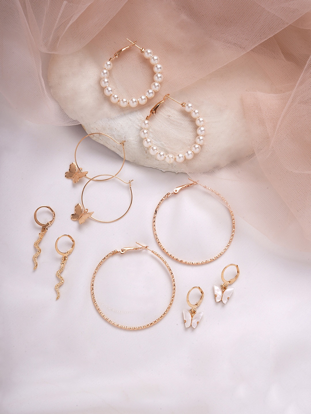 

BEWITCHED Gold-Toned Set of 5 Contemporary Hoop Earrings