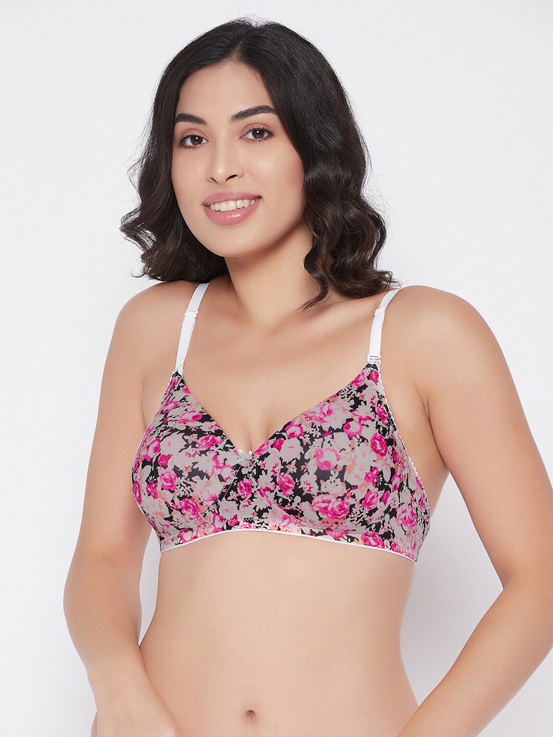 

Clovia Pink & Black Floral Bra Lightly Padded