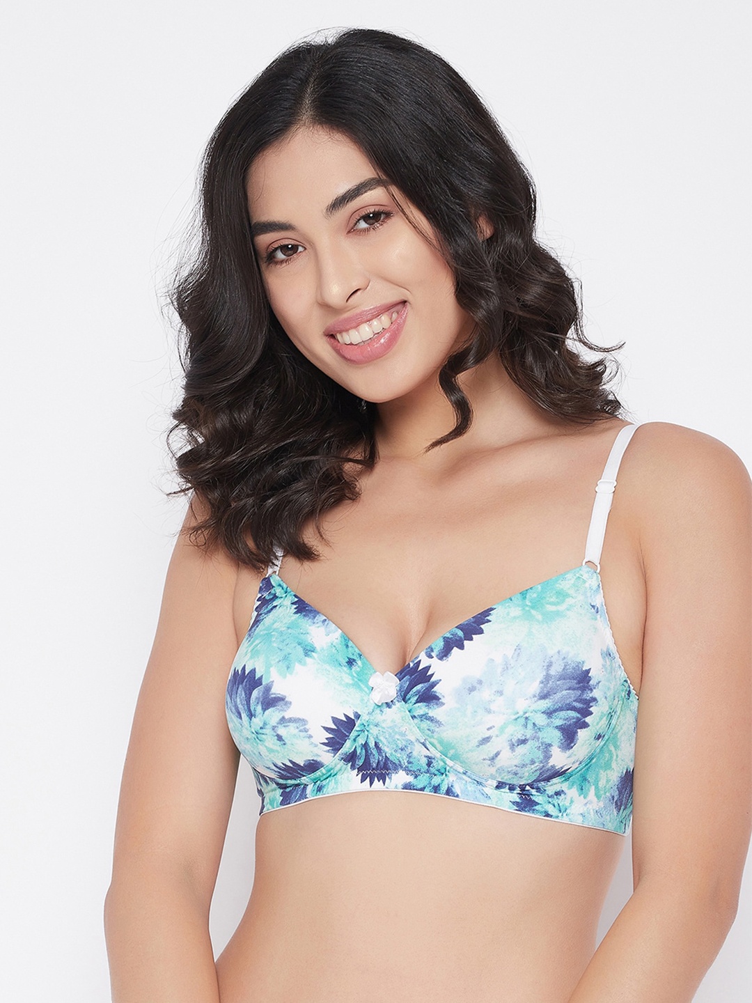 

Clovia Blue & White Floral Lightly Padded Bra