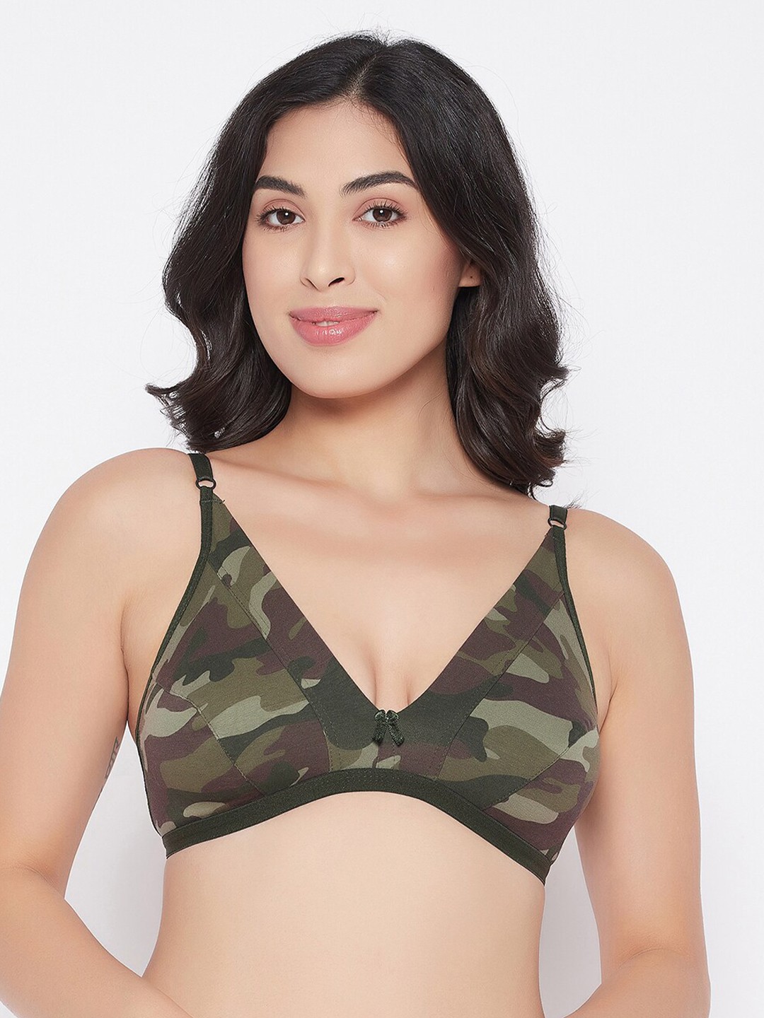 

Clovia Green & Burgundy Camouflage Printed Plunge Bra