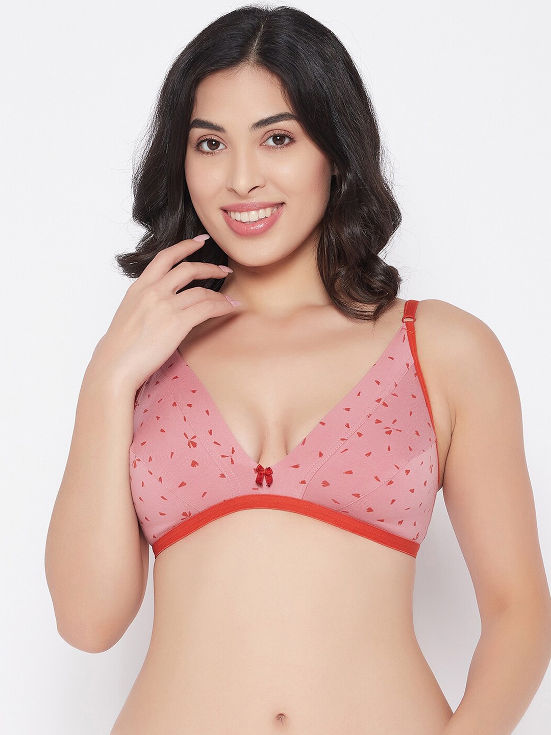 

Clovia Pink & Red Non-Padded Non-Wired Cup Bra