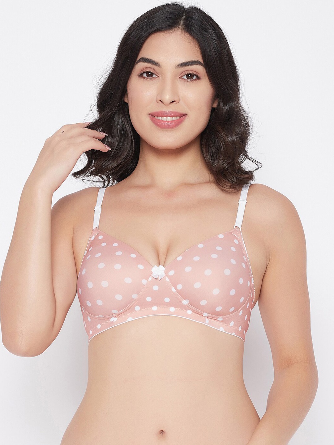 

Clovia Beige & White Lightly Padded Polka Dot Printed Bra