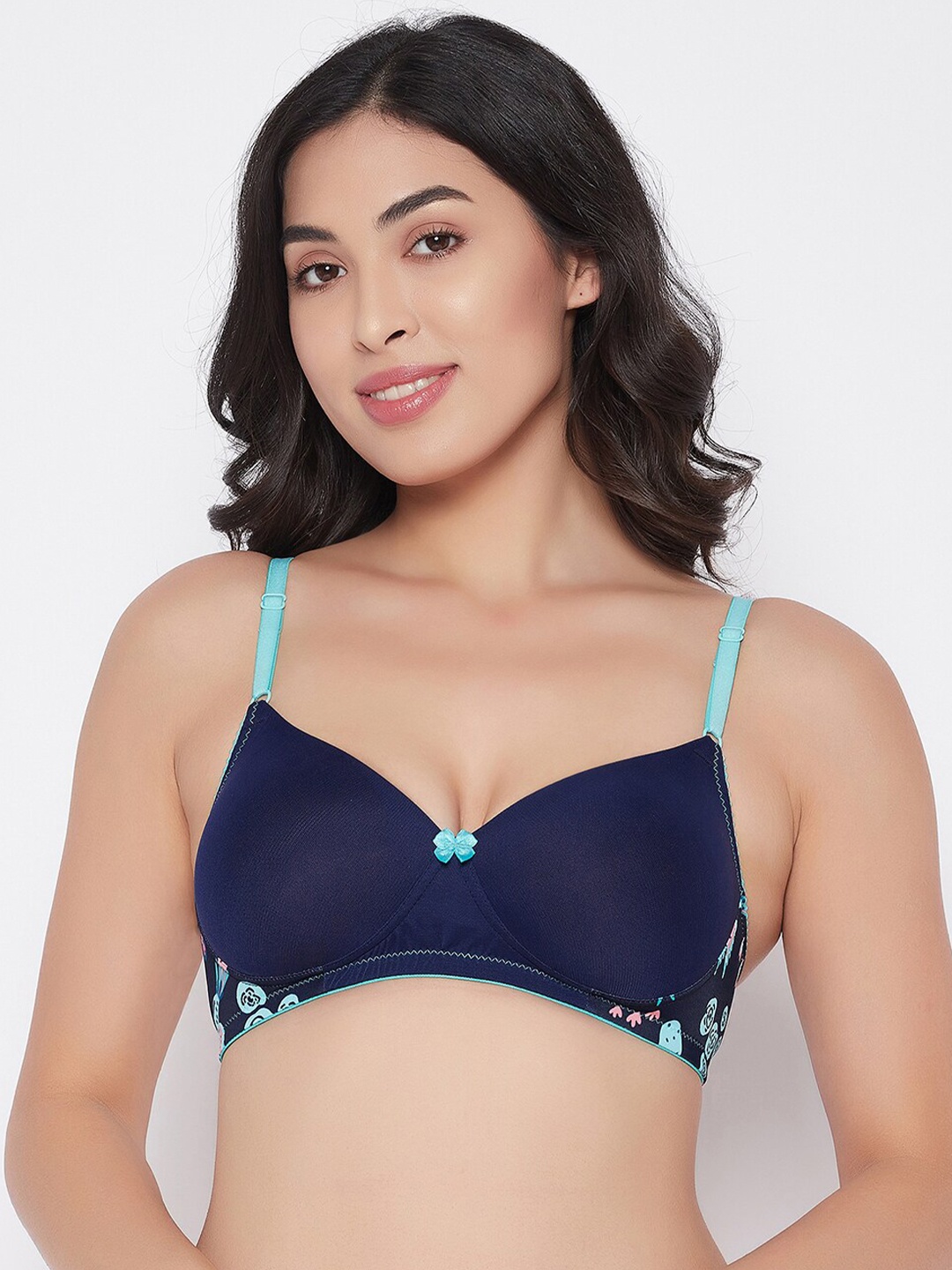 

Clovia Blue & Pink Padded Floral T-shirt Bra Lightly Padded