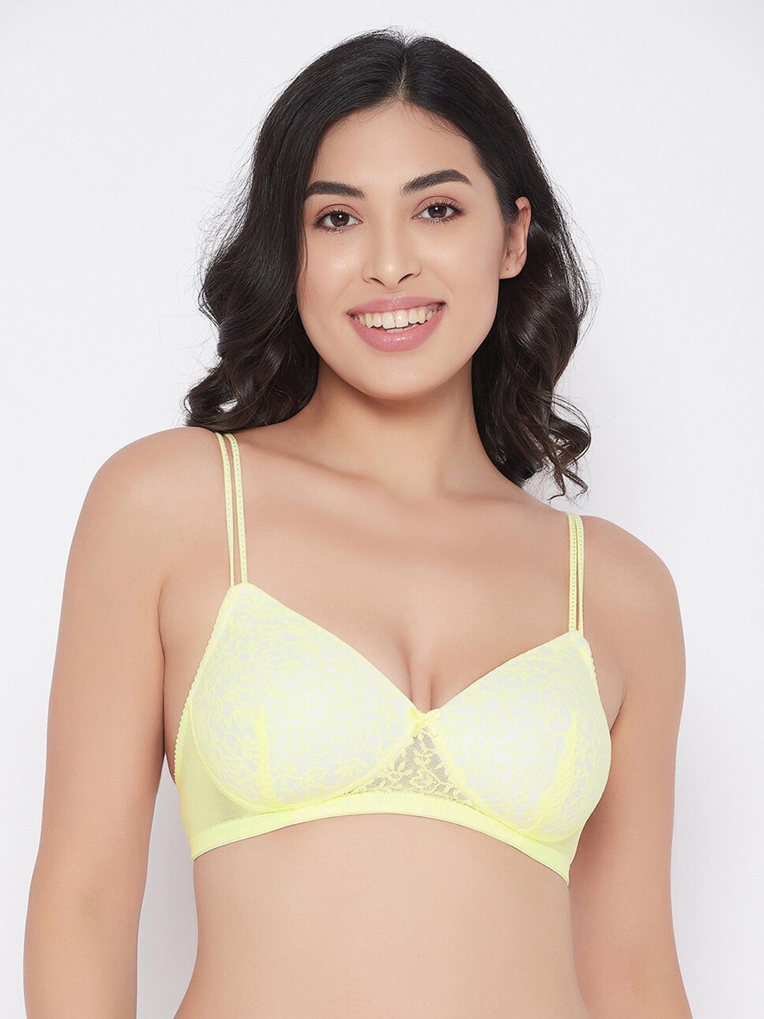 

Clovia Yellow Floral Lace Bra - Lightly Padded
