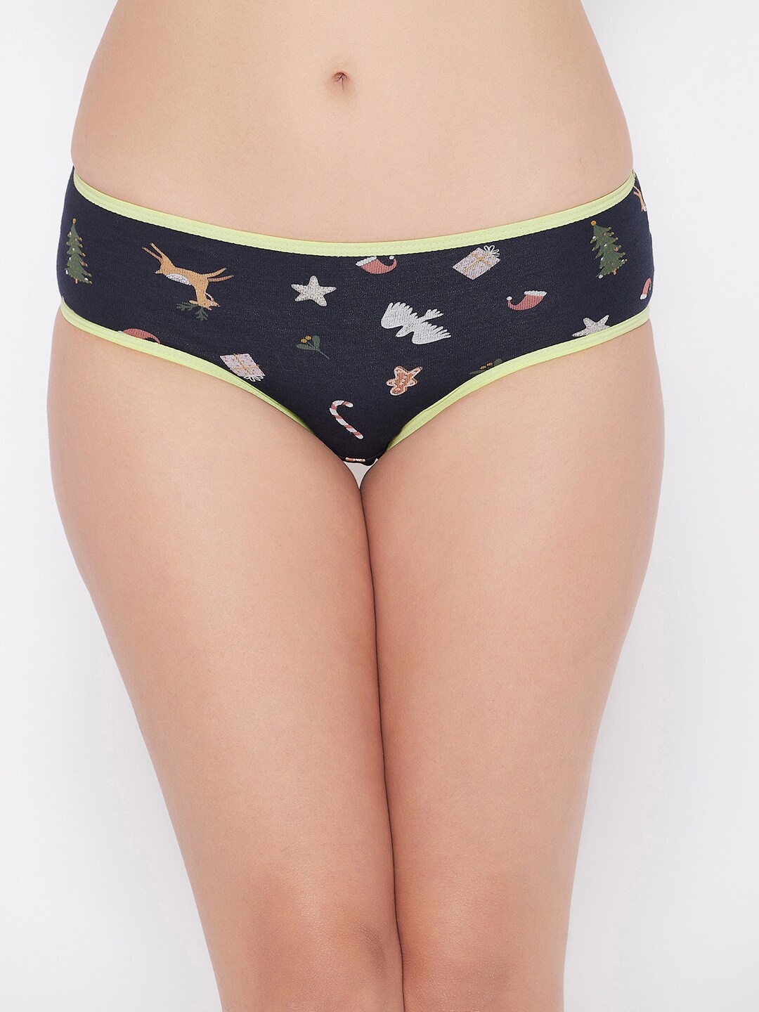 

Clovia Women Navy Blue Printed Cotton Hipster Briefs