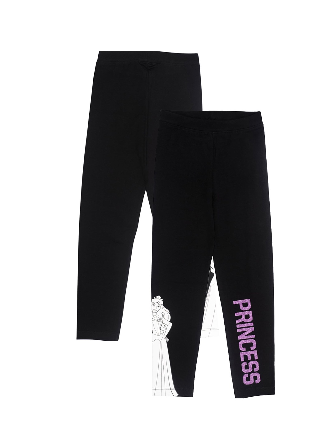 

KINSEY Girls Black & White Disney Princess Printed Ankle-Length Leggings