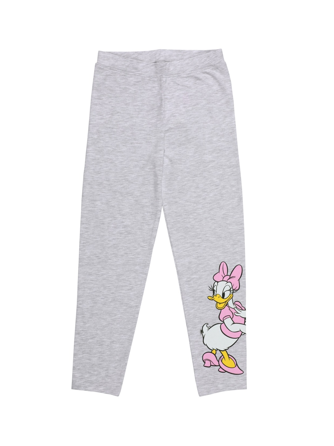 

KINSEY Girls Grey Melange Daisy Duck Printed Cotton Ankle-Length Leggings
