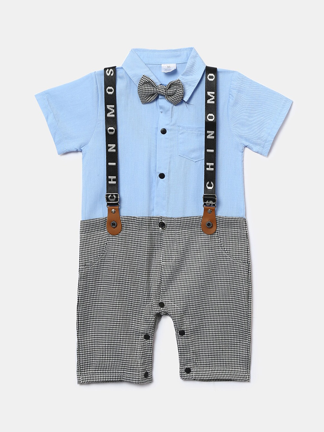 

Hopscotch Infant Boys Blue & White Printed Rompers