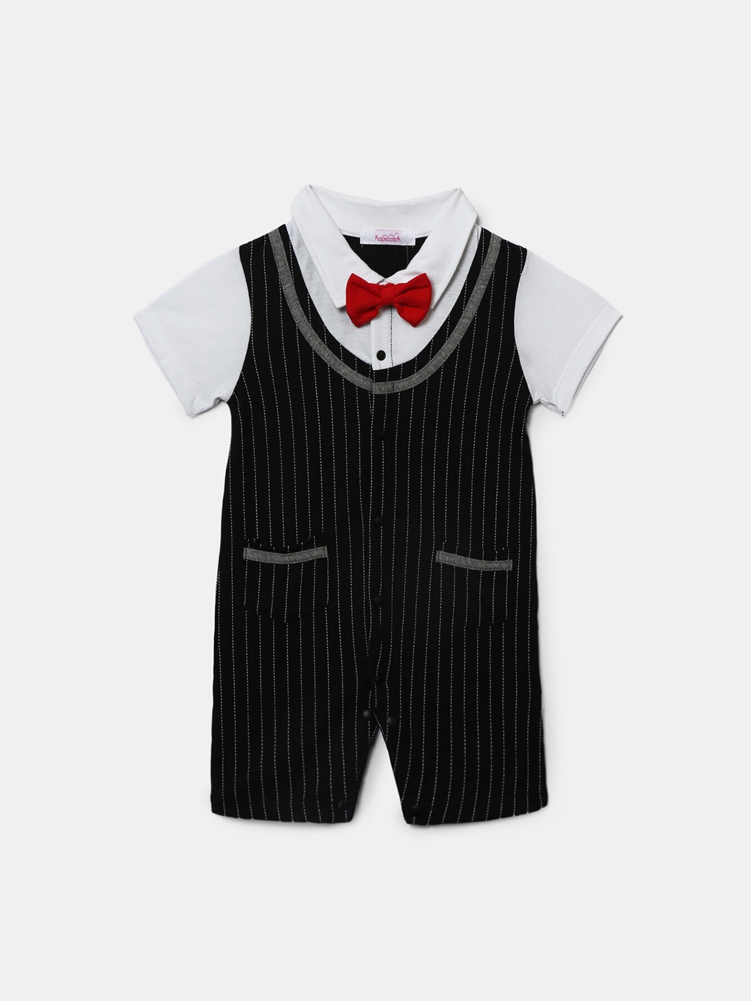 

Hopscotch Infant Boys White & Black Printed Pure Cotton Rompers