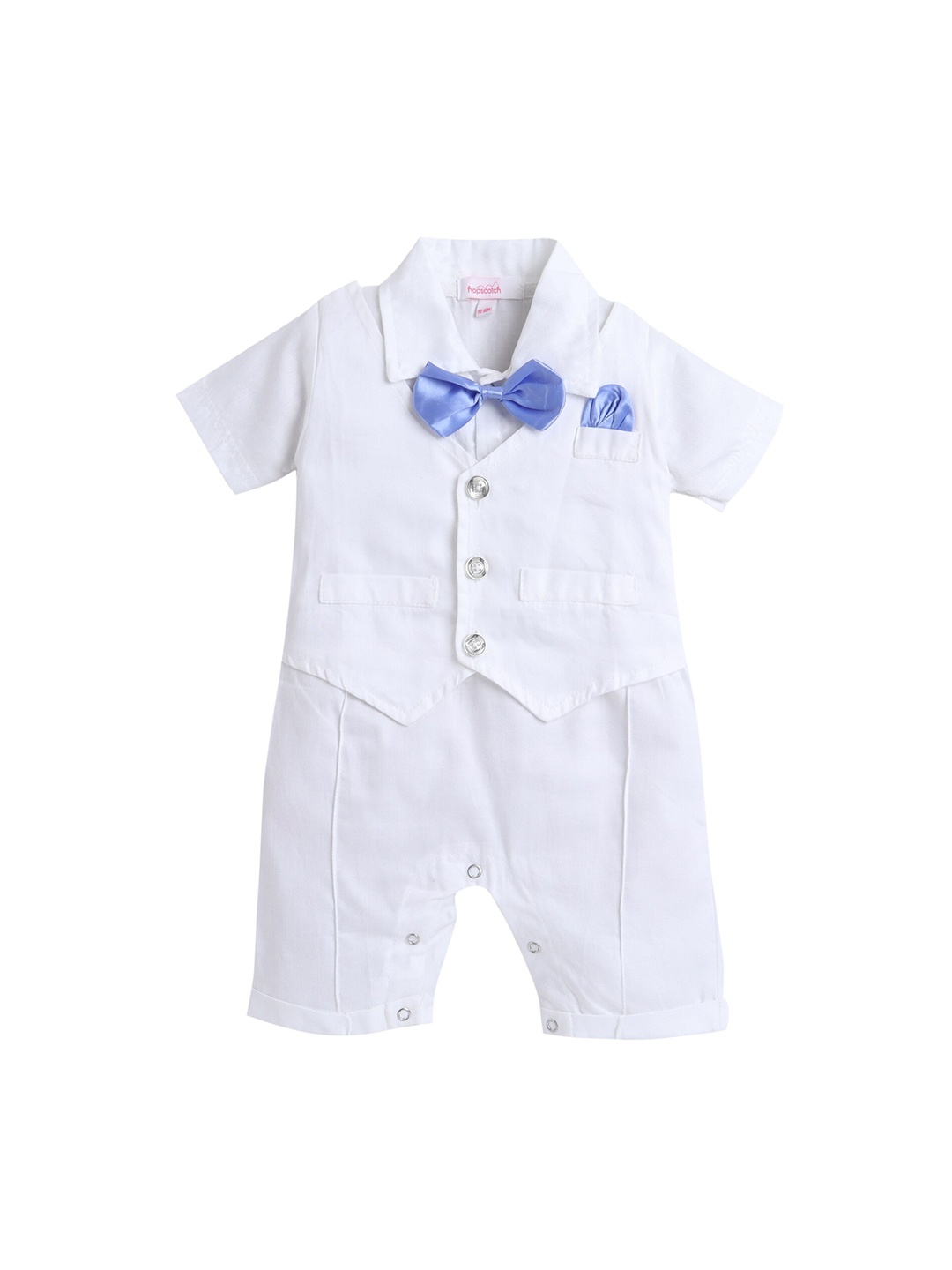 

Hopscotch Boys White & Blue Solid Romper