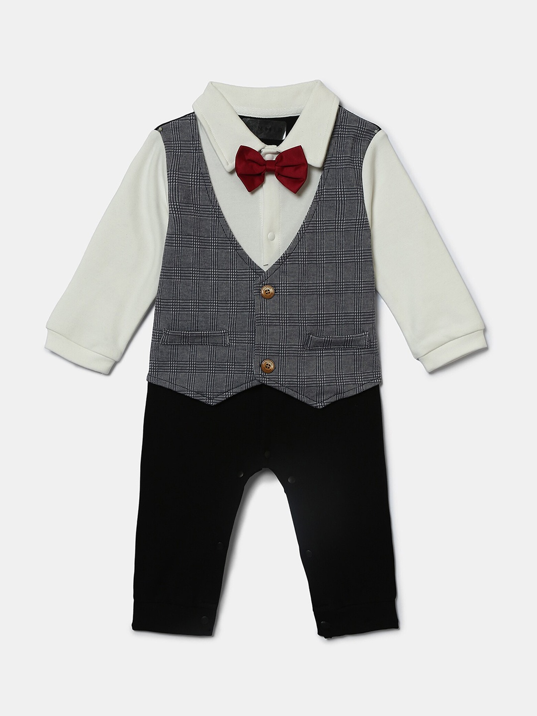 

Hopscotch Boys Grey & Off White Checked Cotton Rompers