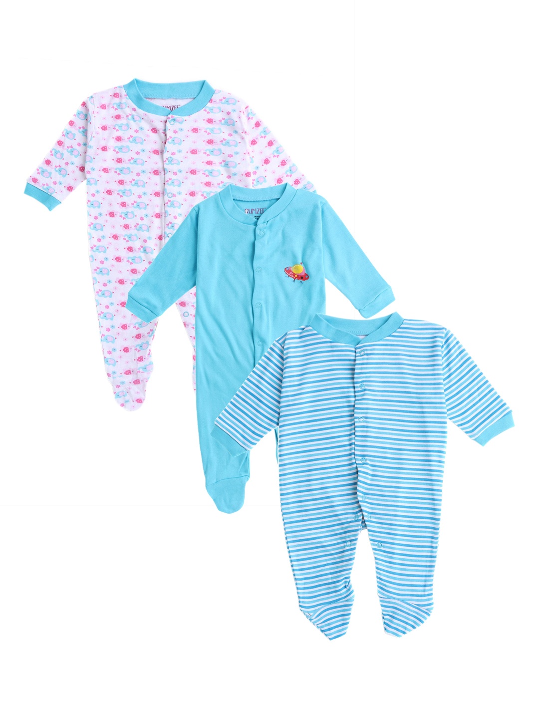 

Hopscotch Infant Boys Blue & White Pack of 3 Printed Cotton Sleepsuit