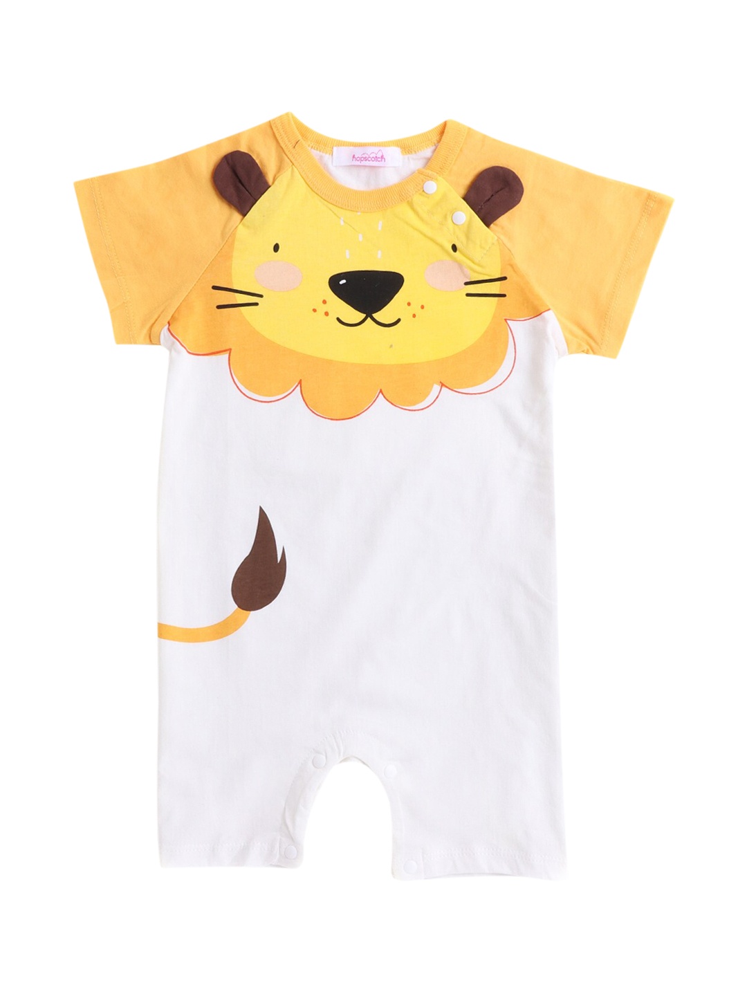 

Hopscotch Infant Boys Yellow & White Printed Pure Cotton Rompers