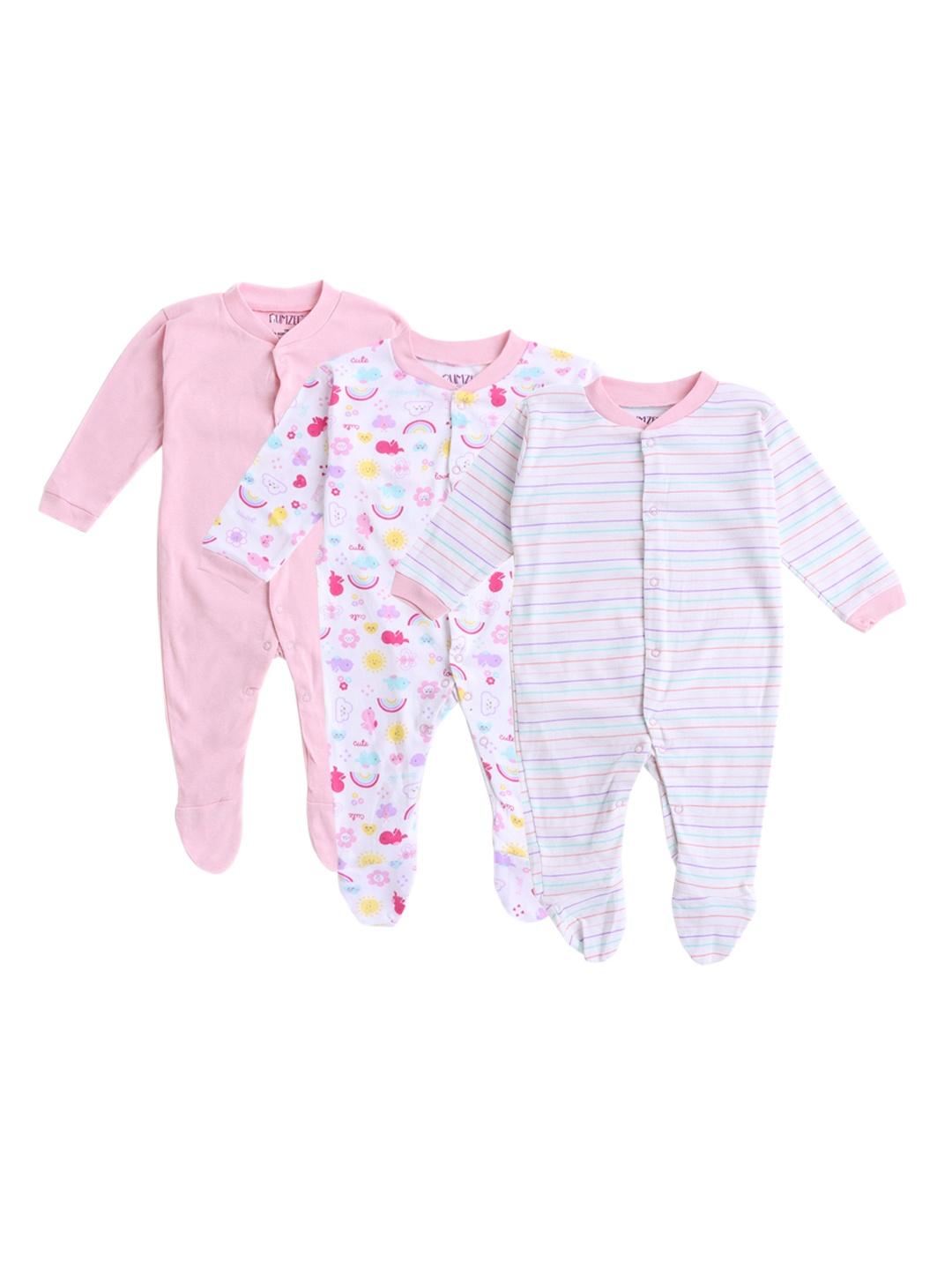 

Hopscotch Infants Pink & White Pack of 3 Printed Cotton Sleepsuit