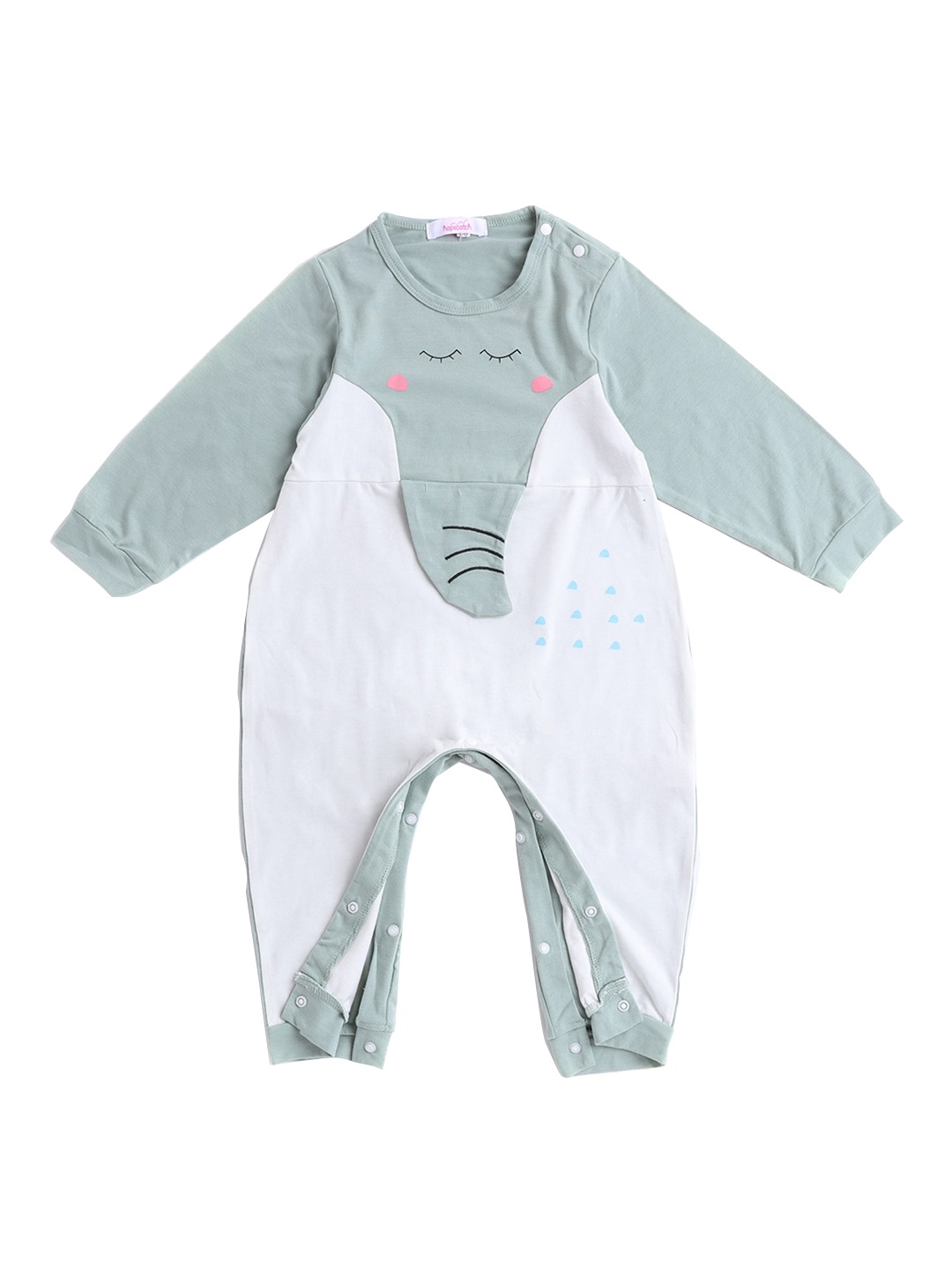 

Hopscotch Boys Green & White Colourblocked Romper