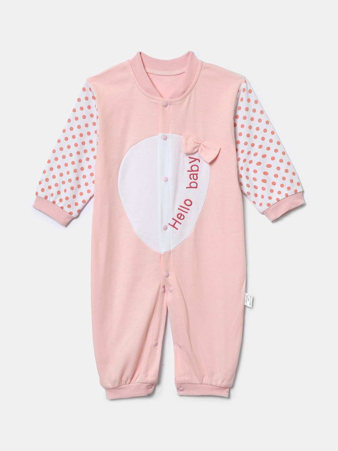 

Hopscotch Infant Girls Peach & White Printed Cotton Rompers