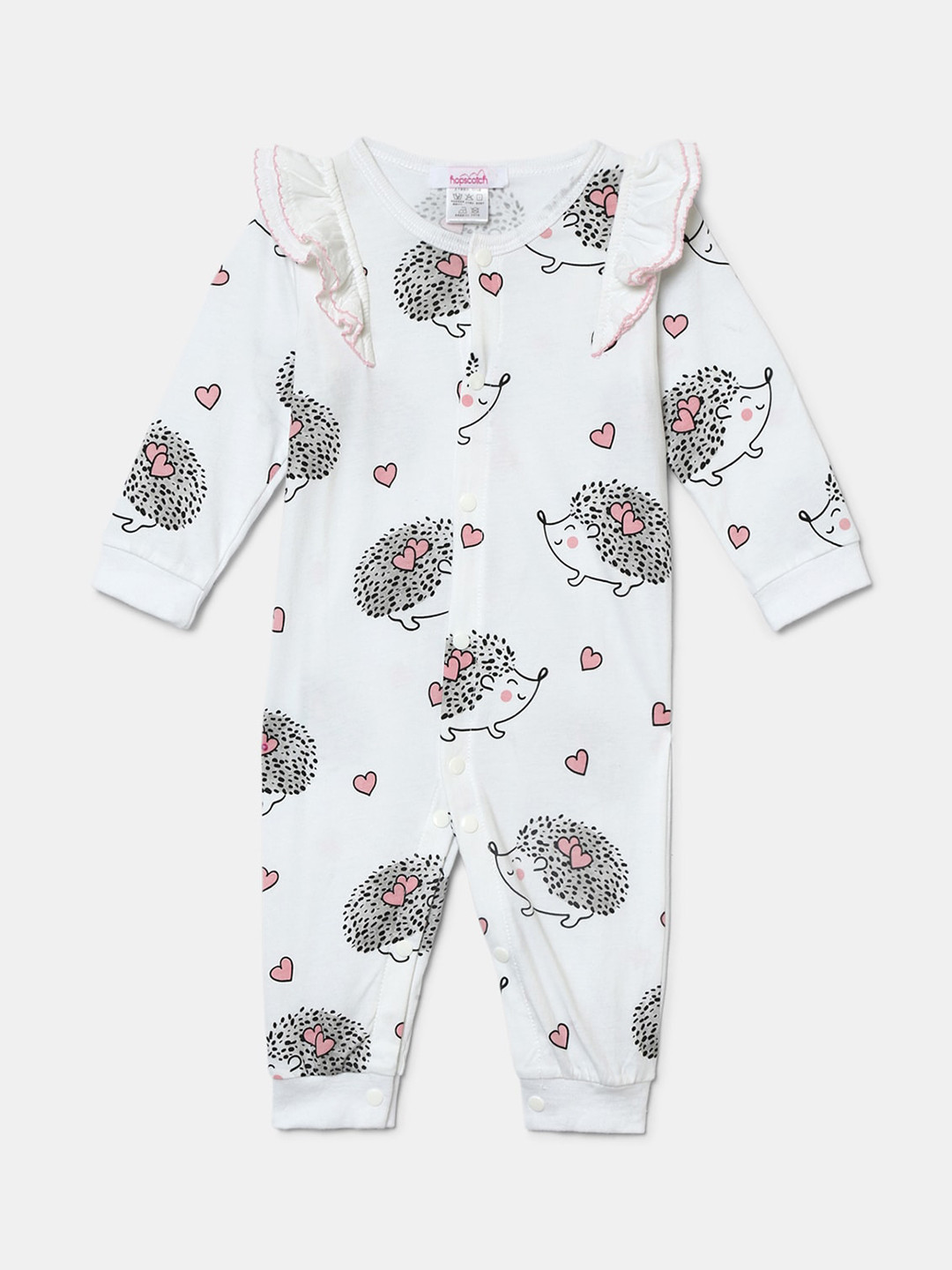 

Hopscotch Girls White & Black Printed Pure Cotton Rompers
