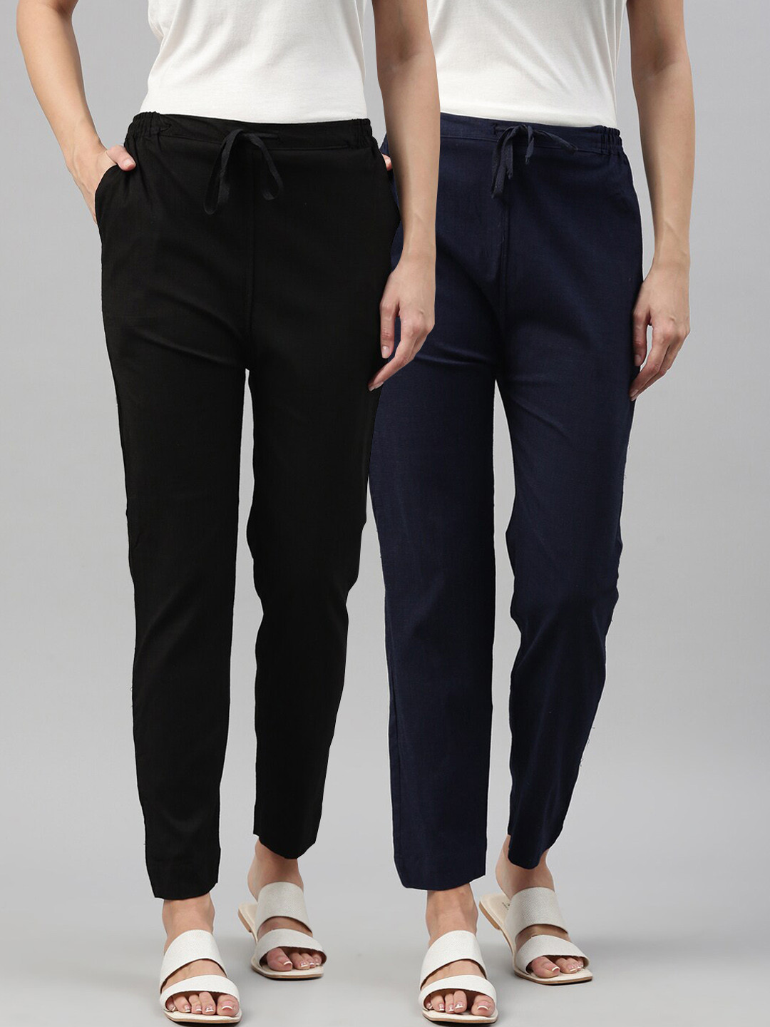 

Kryptic Women Pack of 2 Solid Trousers, Black