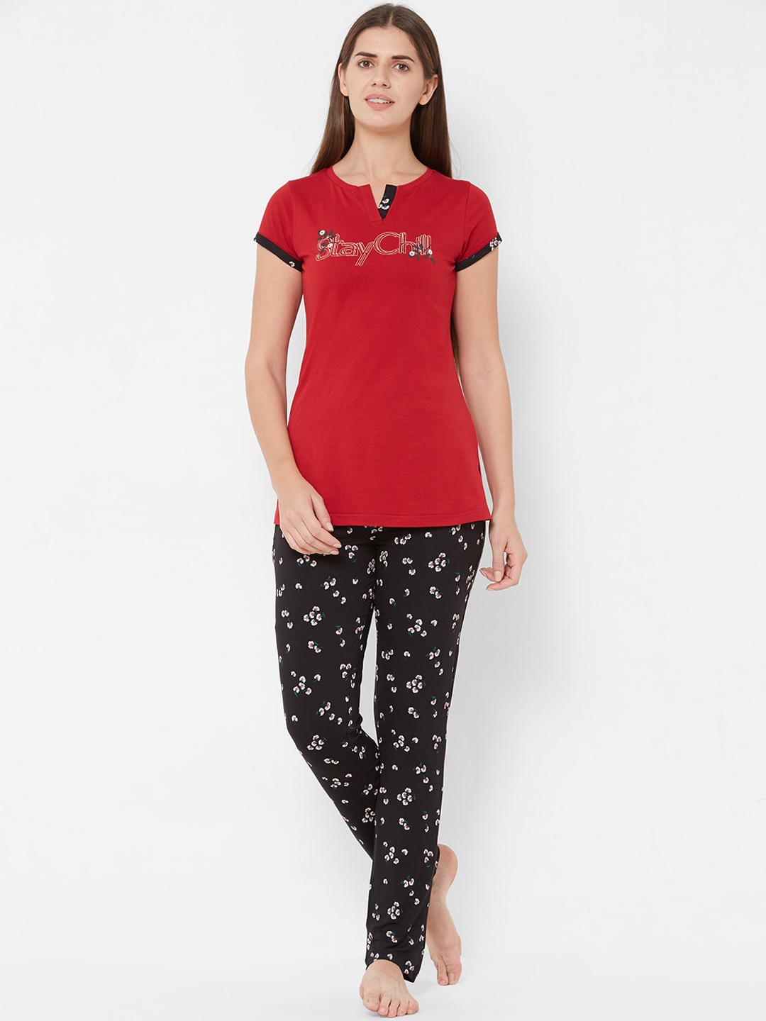 

Sweet Dreams Women Red & Black Printed Night Suit