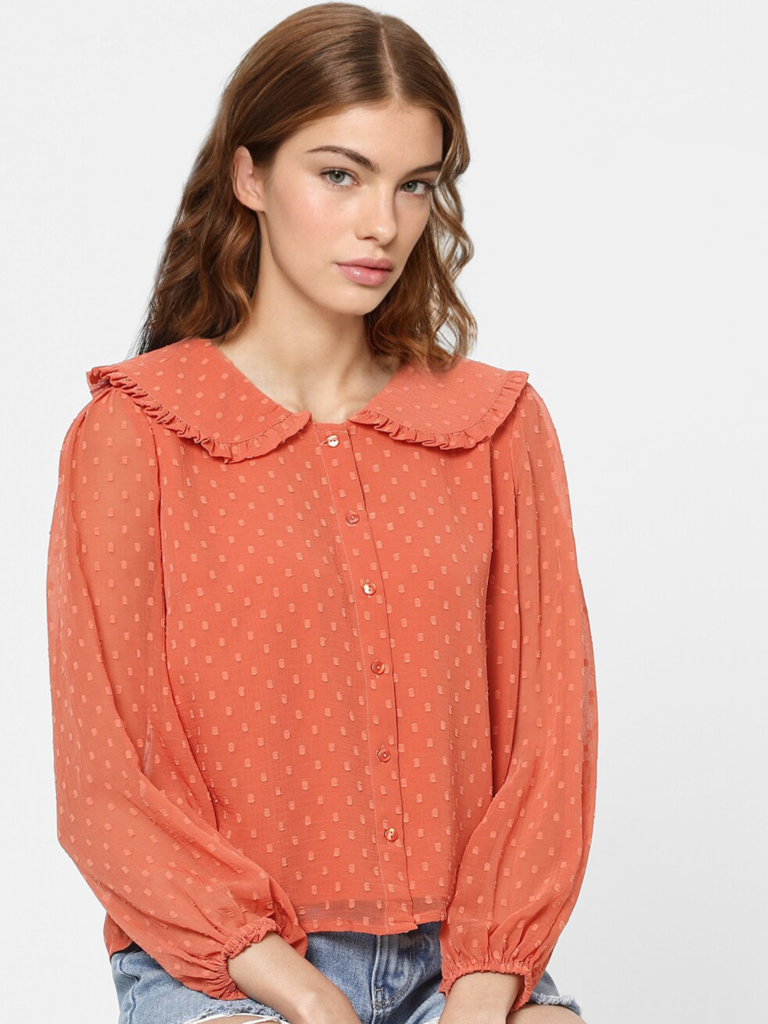 

ONLY Orange Peter Pan Collar Shirt Style Top