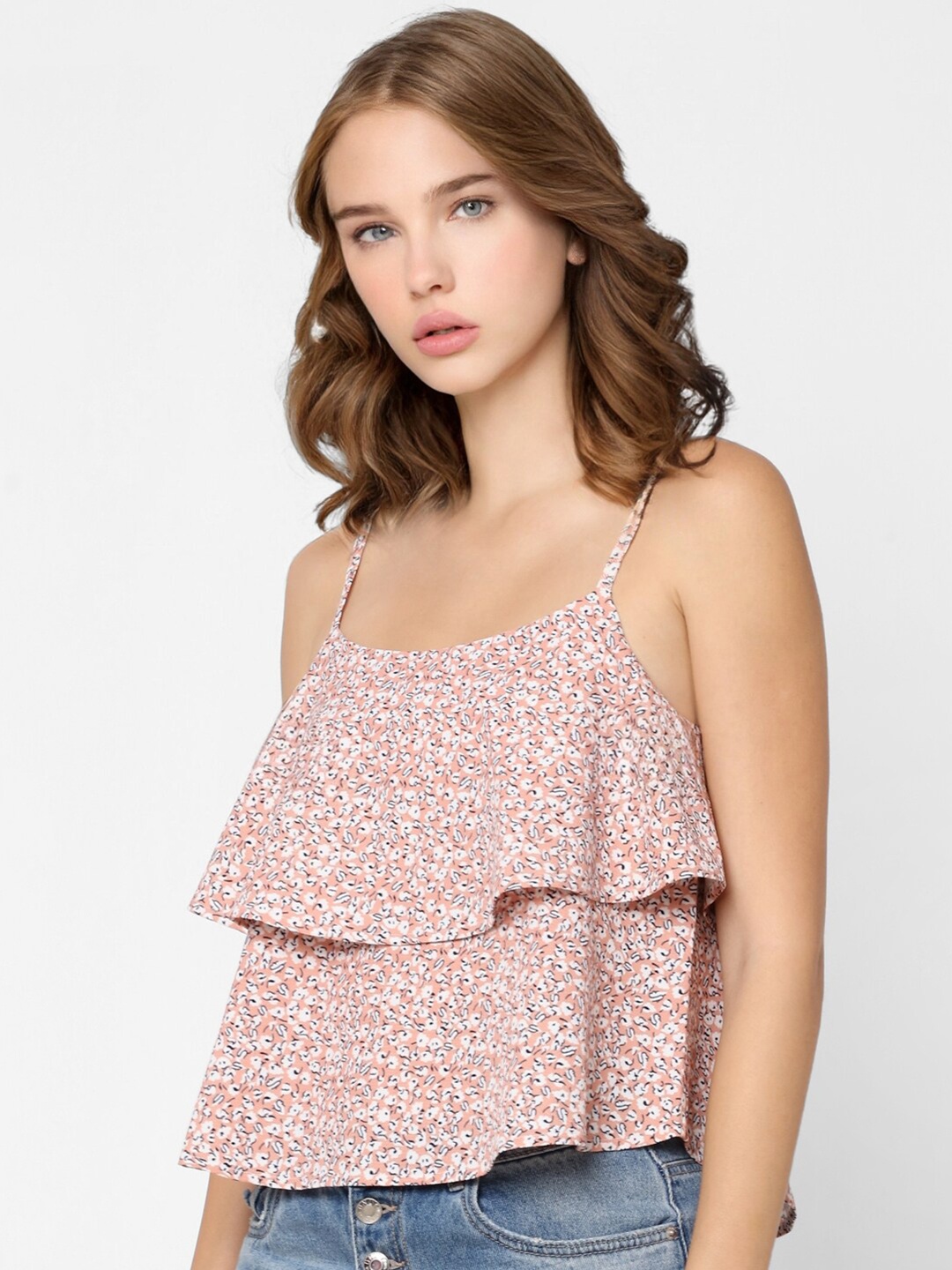 

ONLY Pink Floral Print Tiered Top