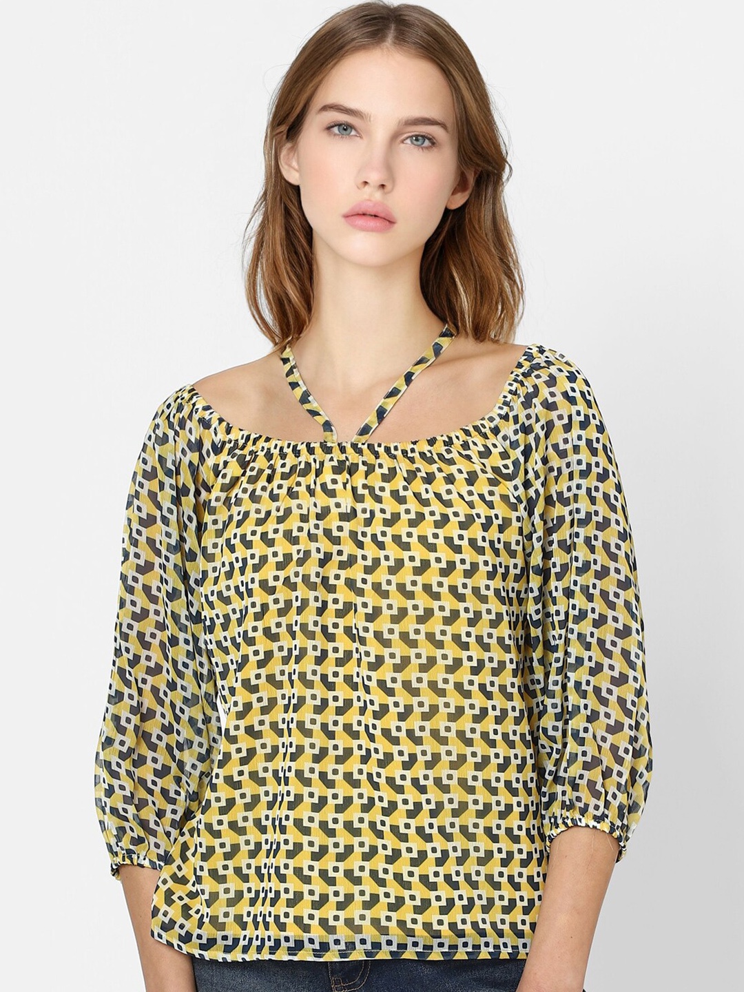 

ONLY Yellow Geometric Print Top