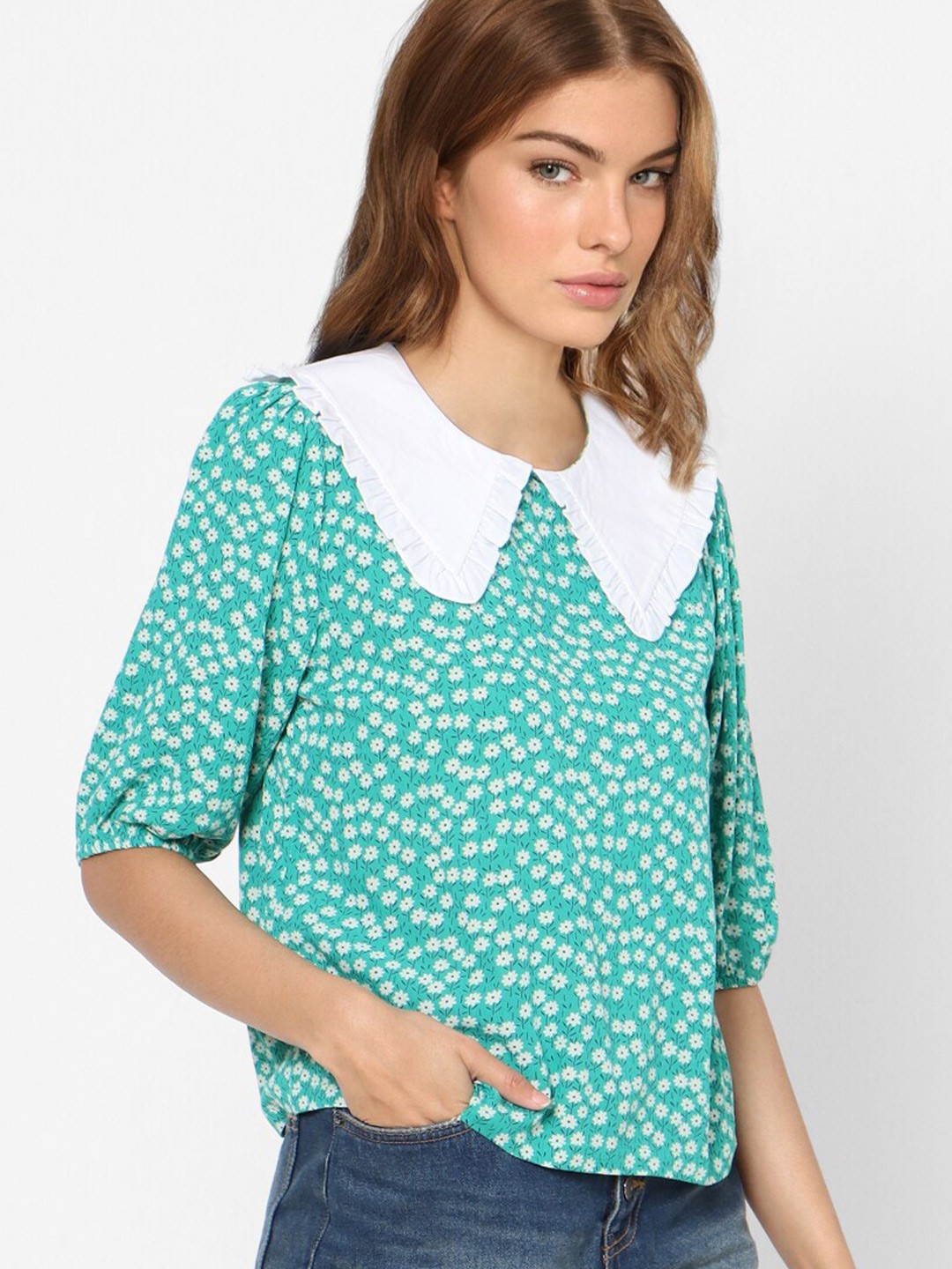 

ONLY Green Floral Print Top