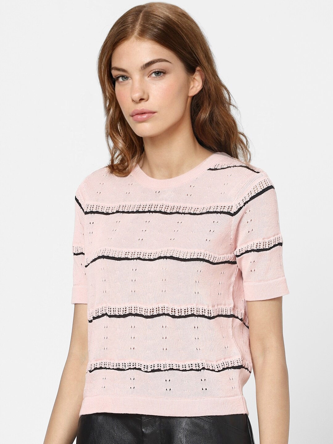 

ONLY Pink Self Design Pure Cotton Top