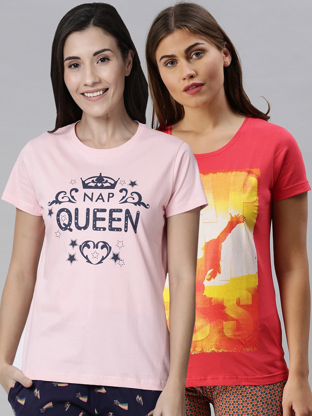 

Kryptic Women Pack Of 2 Printed Lounge T-Shirts, Pink