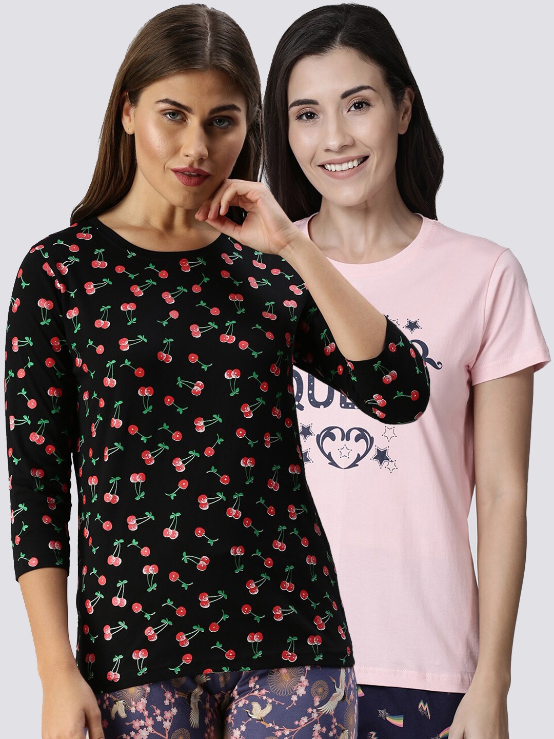 

Kryptic Women Pack Of 2 Printed Pure Cotton Lounge T-Shirts, Pink