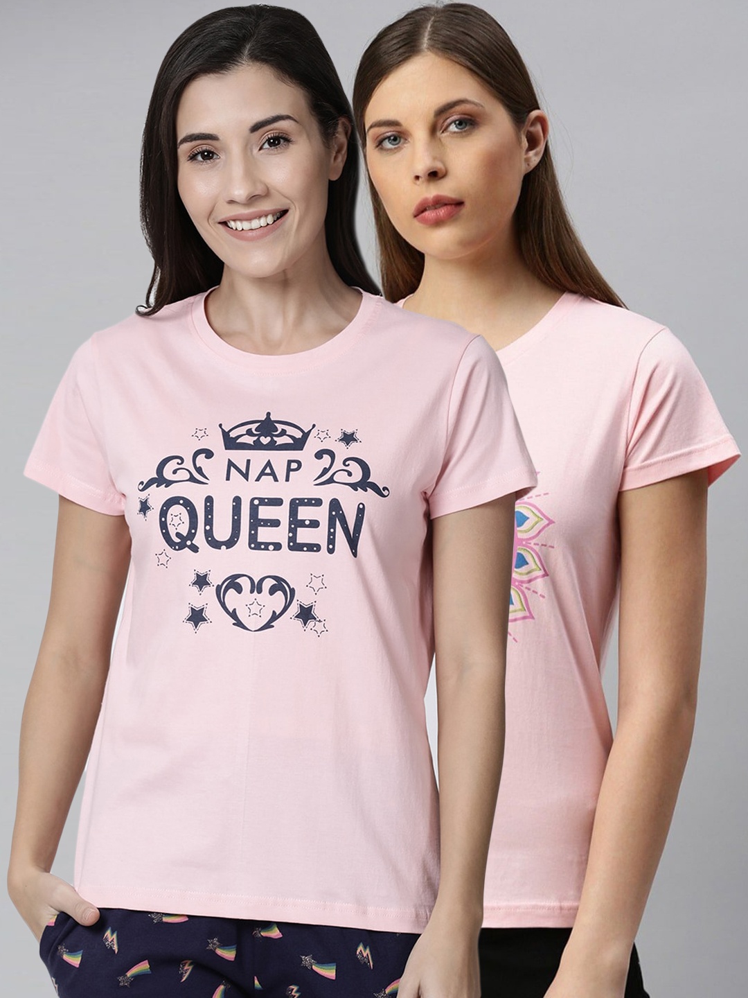 

Kryptic Women Pack Of 2 Printed Pure Cotton Lounge T-Shirts, Pink