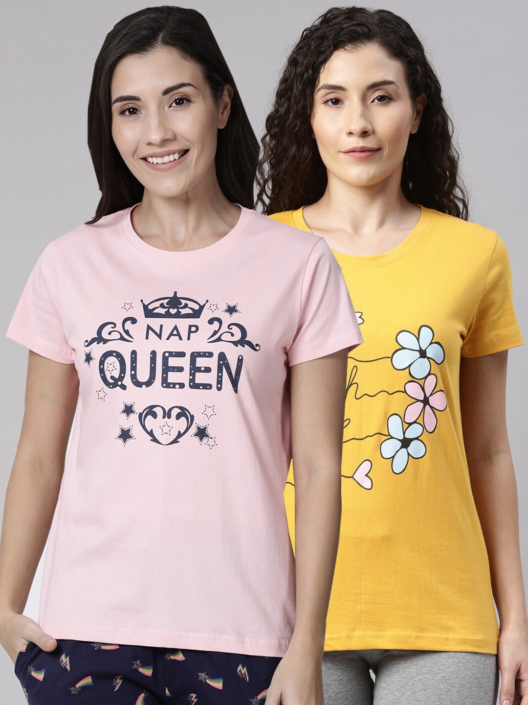 

Kryptic Women Pack Of 2 Printed Pure Cotton Lounge T-Shirts, Pink