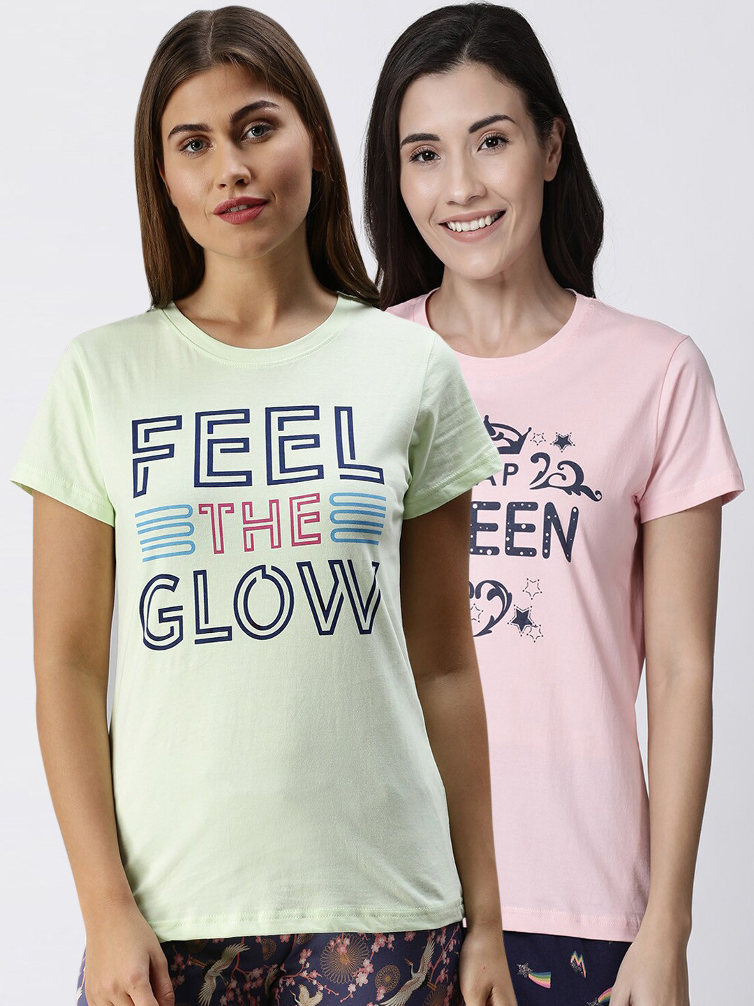 

Kryptic Women Pack Of 2 Printed Cotton Lounge T-Shirt, Pink