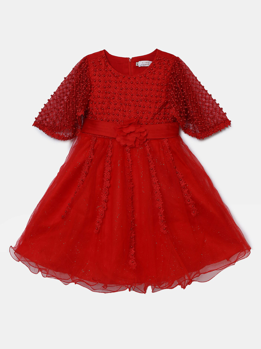 

Hopscotch Red Self Design Dress