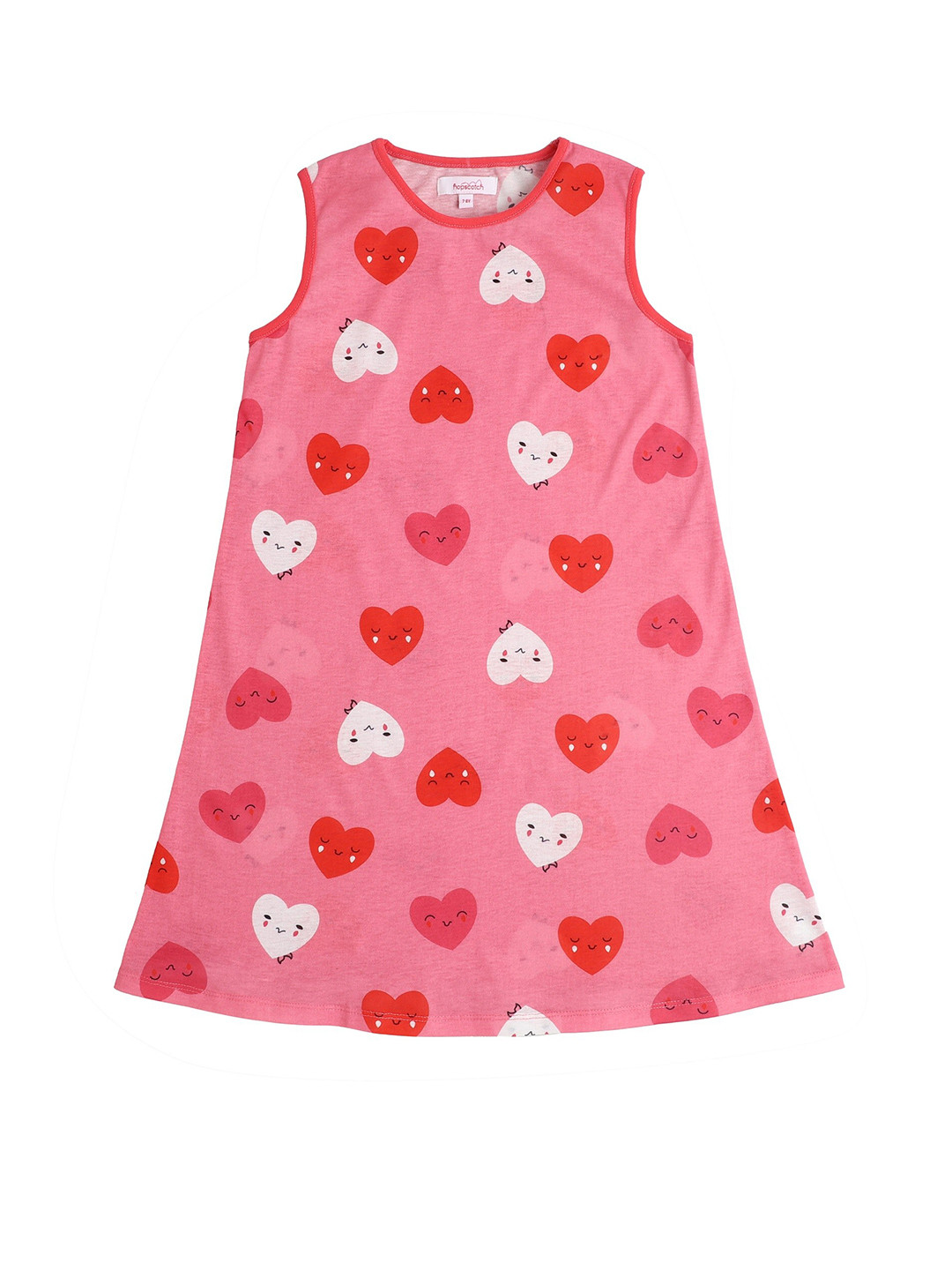 

Hopscotch Girls Pink & White Printed Round Neck A-Line Dress