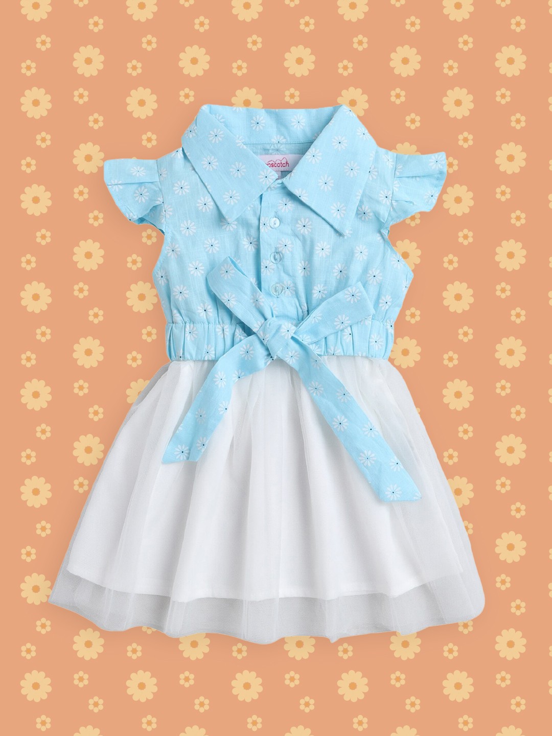 

Hopscotch Girls Blue Floral Printed Dress