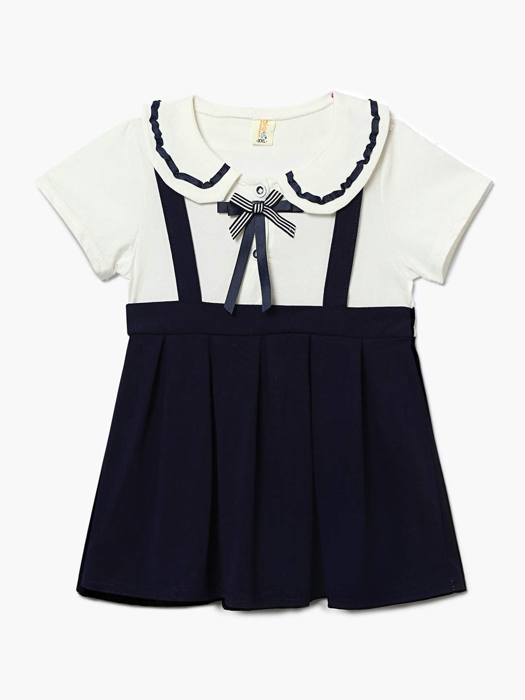 

Hopscotch Navy Blue & White Cotton Mini Dress