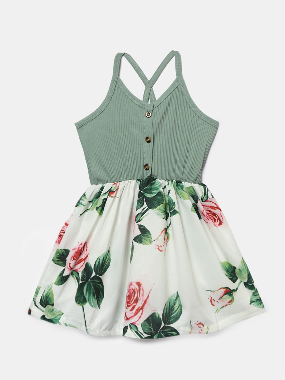 

Hopscotch Girls Green Floral Printed Dress