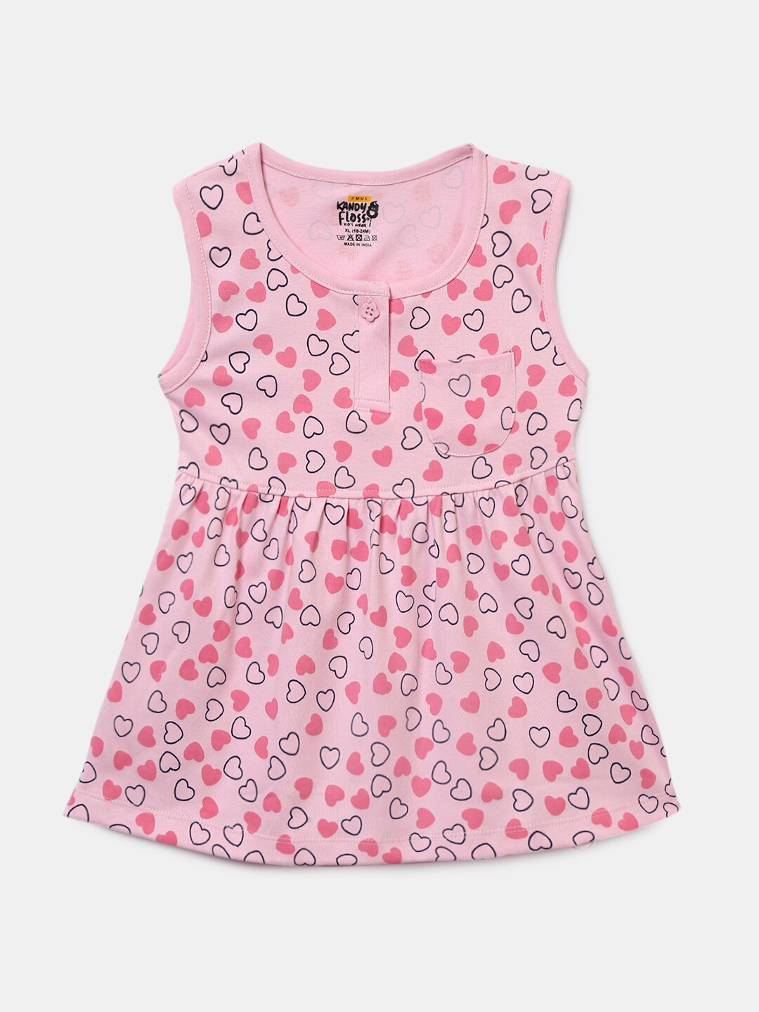 

Hopscotch Girls Pink & Black A-Line Cotton Dress