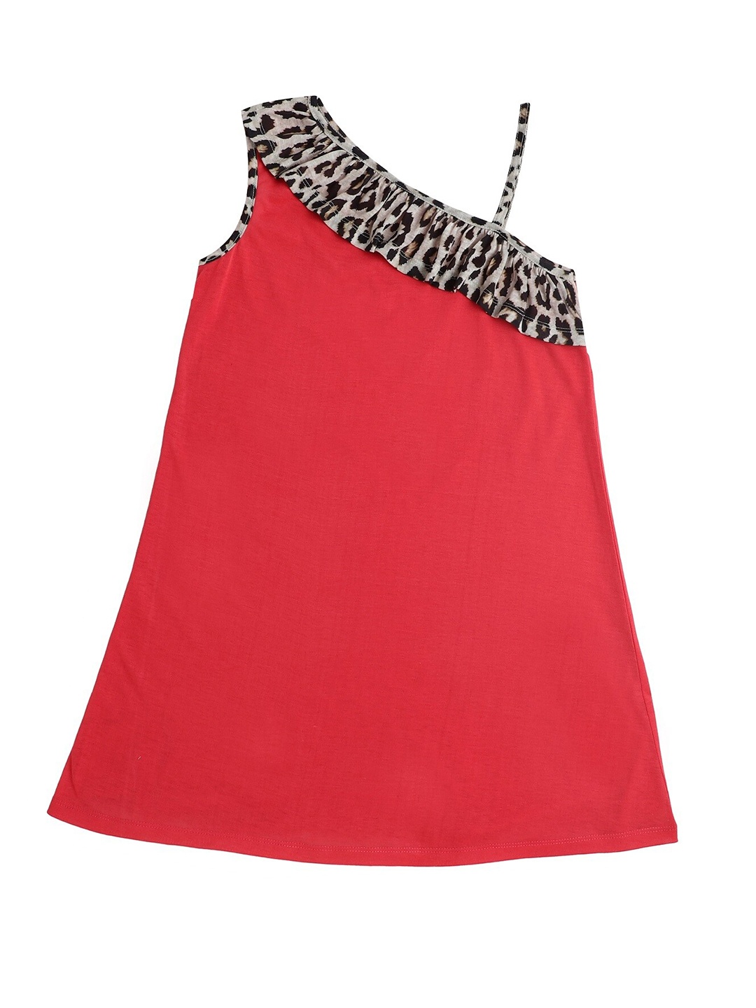 

Hopscotch Red & Black Animal One Shoulder A-Line Dress