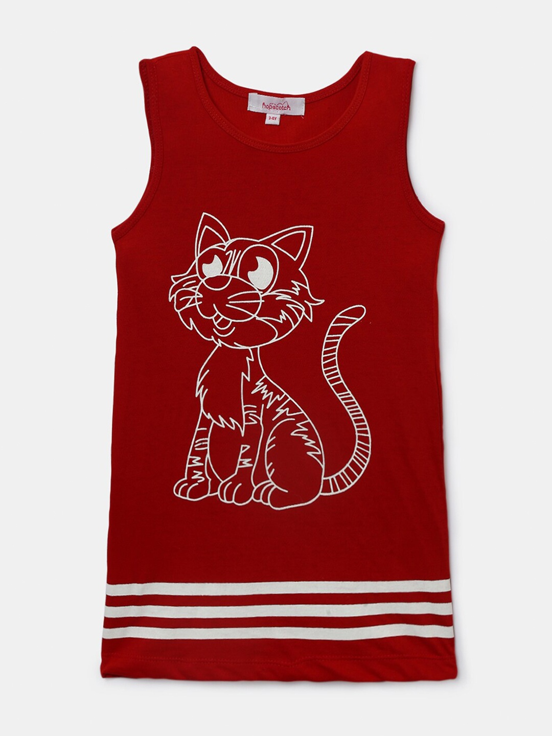 

Hopscotch Red Printed Cotton T-shirt Dress