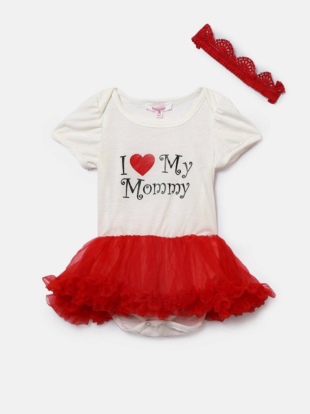 

Hopscotch Girls Red & Cream-Coloured Printed Drop-Waist Dress
