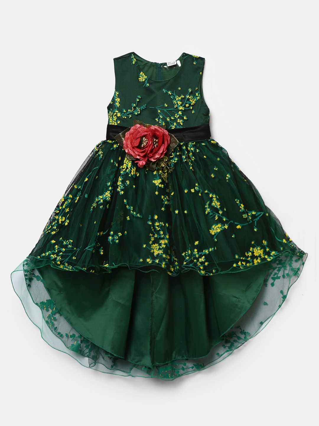 

Hopscotch Girls Green & Yellow Floral Round Neck Fit & Flare Dress