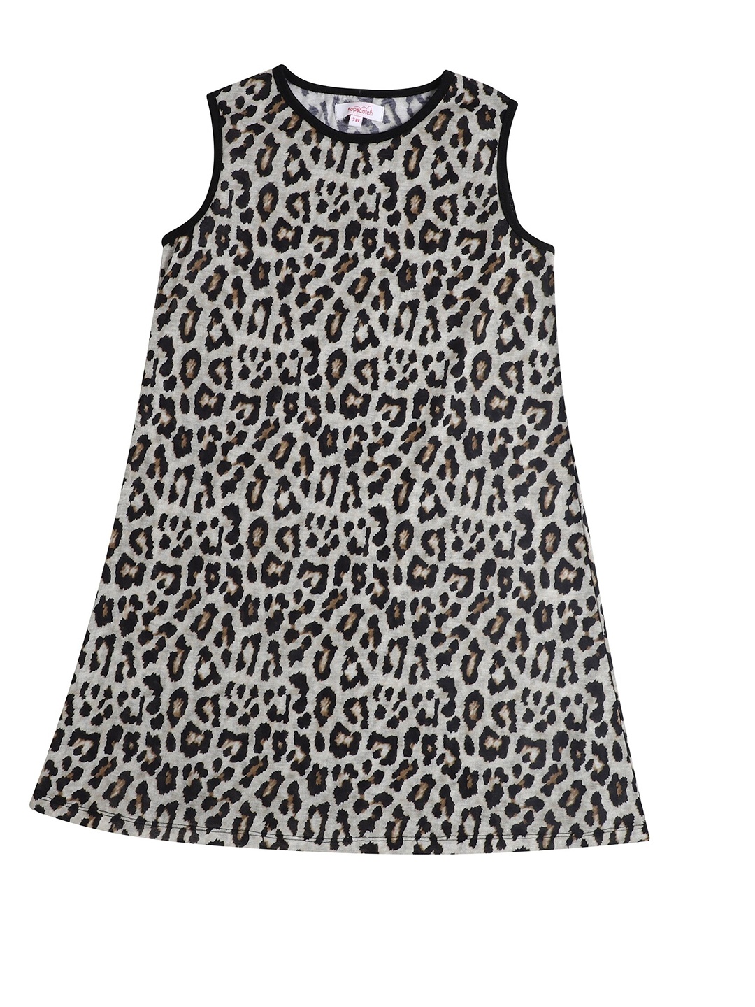 

Hopscotch Girls Brown & Black Animal Printed Round Neck Cotton A-Line Dress