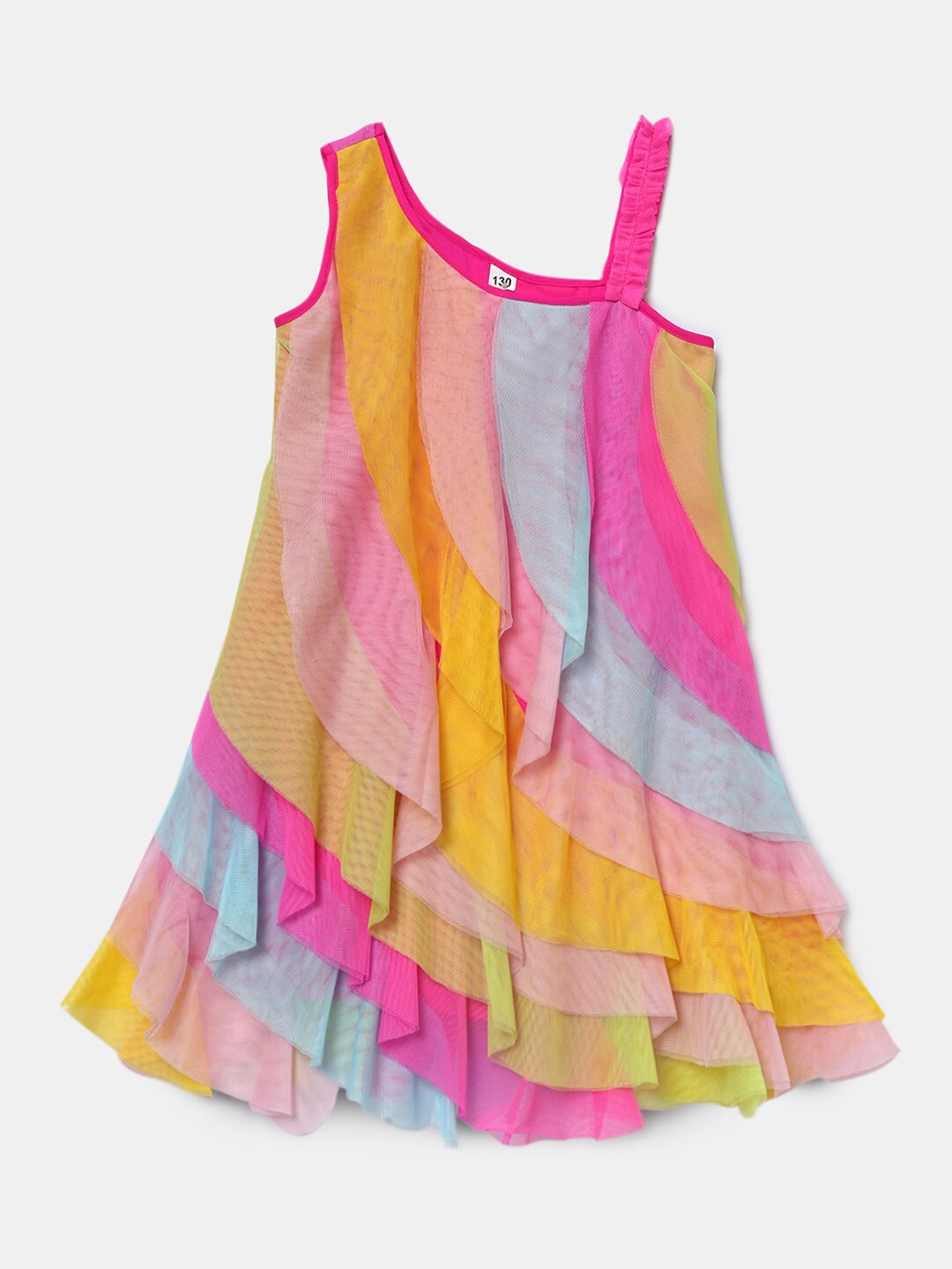 

Hopscotch Girls Multicoloured Striped Ruffle Dress, Multi