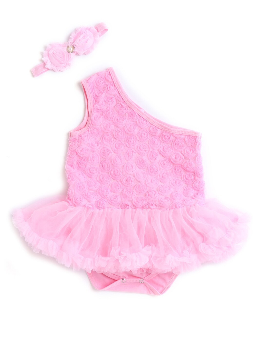 

Hopscotch Girls Pink Floral Cotton Blend Dress With Hairband